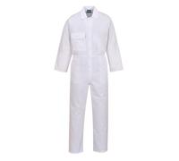 Portwest 2802 Boilersuit Polycoton Ouvertures D'accès Latérales Poche Mètre | Blanc, 2XL, UPF 50+, Ceinture Semi Élastiquée, Fermeture Pressions, Tissu Pré Rétréci, Combinaison de Travail, Durable