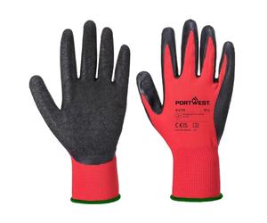 Portwest A174 Gant Latex Flex Grip Doublure Respirante Poignets Élastiqués | Rouge/Noir, 2XL, EN 388, EN ISO 21420 Dextérité 5, Polyester, Jauge 13, Dos Respirant de la Main, Imperméable