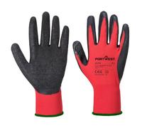 Portwest A174 Gant Latex Flex Grip Doublure Respirante Poignets Élastiqués | Rouge/Noir, M, EN 388 (2121X), EN ISO 21420 Dextérité 5, Polyester, Jauge 13, Dos Ouvert, Imperméable, Respirant