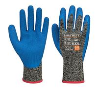 Portwest Aramid HR Cut/Grip/Heat Latex Gloves, Color: Black/Blue, Size: XL, A611K4RXL