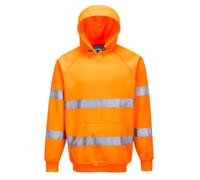 Portwest B304 Sweat-Shirt Haute Visibilité Capuche Bande Réfléchissante | Orange, M, EN ISO 20471 Classe 3, UPF 40+, Poignets Bord Côte, Tissu Gratté, Poche Kangourou, Polycoton