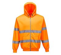 Portwest B305 Sweat Zip Capuche Ouverture Frontale Zippée Ourlet Bord Côte | Orange, XL, EN ISO 20471 Classe 3, UPF 40+, Bande Réfléchissante, 2 Poches Latérales, Tissu Gratté, Fermeture Éclair