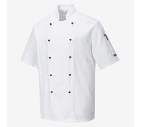 Portwest Blouson Courte Manche Chef Cuisinier Noir Blanc Col Mandarin C734