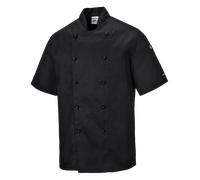 Portwest Blouson Courte Manche Chef Cuisinier Noir Blanc Col Mandarin C734