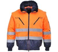 Portwest Blouson pilote 3 en 1 haute visibilité, Couleur: Orange/Marine, Taille: 4XL, PJ50ONR4XL