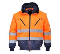 Portwest Blouson pilote 3 en 1 haute visibilité, Couleur: Orange/Marine, Taille: XXL, PJ50ONRXXL