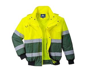 Portwest C565 Blouson Bomber Imperméable Zippé Réfléchissant 10 poches | Jaune/Vert, S, EN ISO 20471 Classe 2, EN 342, Panneaux Contrastant, Poignets et Ourlets Tricot, Doublure en Fourrure