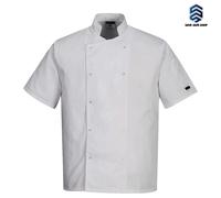 PORTWEST C733 Veste De Chef Manches Courtes Cumbria Noir & Blanc Col Mandarin