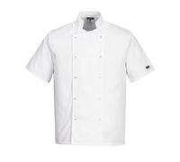 Portwest C733 Veste de Chef Moderne Légère à Manches Courtes Cumbria Blanche, XS