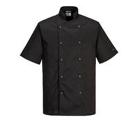 Portwest Veste de chef C733 Cumbria – Légère, manches courtes, moderne – Noire XS