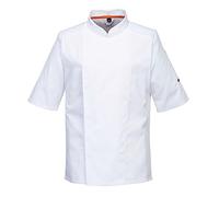 Portwest Veste de chef C738 professionnelle manches courtes maille respirable pour hommes Blanc L