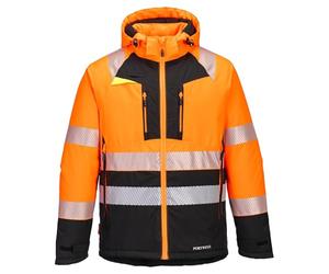Portwest DX430 Men's Winter Jacket Insulated Waterproof Hi Vis Hooded Work Coat Reflective Fully Lined Padded Zip Safety Utility Reflective Workwear