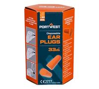 Portwest EP13 Lot de 30 paires de bouchons d'oreille jetables en mousse PU avec design effilé doux, haute atténuation 33 dB SNR, ajustement confortable pour une utilisation longue durée, taille unique