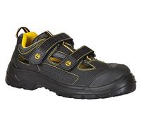 Portwest FC04 Sandale Composite Tagus Sangle Réglable Col Double Léger Été | Noir, 46, S1P EN ISO 20345, Cuir Nubuck Fendu, Tige Perforée, Languette Arrière, 100% Non Métallique, Tirette Arrière, ESD