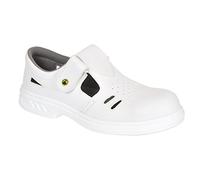 Portwest FW48 Sandale de Sécurité Ebro Steelite Sangle Réglable en Crochet | Blanc, 47, S1 EN ISO 20345, Chaussures Anti-Statique, Semelle Monodensité, Tige Perforée, Embout en Acier 200 Joules, ESD