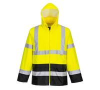Portwest H443 Veste de pluie Bicolore Panneaux Contrastant Coupe Standard | Jaune/Noir, XL, EN ISO 20471 Classe 3, Deux Poches Inférieures, Bande Réfléchissante, Imperméable à L'eau, Œillets D'aération