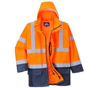 Portwest - Parka 5 En 1 Imperméable Haute Visibilité Essentiel Orange / Marine S