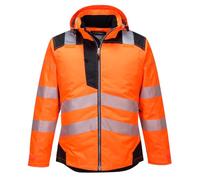 Portwest PW3 T400 Parka Haute Visibilité Imperméable Isolante Hiver | Orange/Noir, S, Haute Visibilité, Doublure Insulatex, Grand Froid, Capuche Amovible, Réfléchissante Fluo