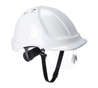 Portwest PW55 Casque Endurance Visor Protection de la Tête Molette Crantée | Blanc, Taille unique, EN 397, EN 166, Coque ABS, Visière Transparente Rétractable, Ventilé