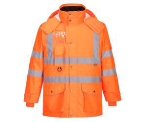Portwest RT27 Parka HV 7-en-1 RIS Imperméable à L'eau Poches Ergonomiques | Orange, XL, EN ISO 20471 Classe 3, EN 342, Tissu Oxford 300D, Col Doublé Polaire, Protection Contre le Froid, Réfléchissant