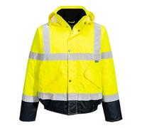 Portwest S266 Blouson HV Bicolore Col Polaire Contrasté Doublure Matelassée | Jaune/Marine, XS, EN ISO 20471 Classe 3, UPF 40+, Panneaux Contrastant, Poche Poitrine Intérieure, Poignets Bords Cotes