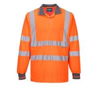 Portwest S277 Polo HV Tissu Respirant Coupe Ample Manches Longues Polyester | Orange, 3XL, EN ISO 20471 Classe 3, Poignets Bord Côte, Bande Réfléchissante, Lavable en Machine, Haute Visibilité, Léger