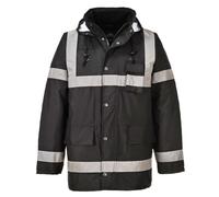 Portwest S433 Parka Iona Lite Poche Poitrine Intérieure Imperméable à L'eau | Noir, L, EN 343 Classe 3:1, EN 342, EN 17353, Coupe Ample, Oxford 300D, Poignets Bords Cotes, Col Doublé Polaire, À Capuche