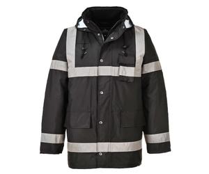 Portwest S433 Parka Iona Lite Poche Poitrine Intérieure Imperméable à L'eau | Noir, L, EN 343 Classe 3:1, EN 342, EN 17353, Coupe Ample, Oxford 300D, Poignets Bords Cotes, Col Doublé Polaire, À Capuche