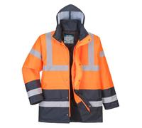 Portwest S467 Parka HV Bicolore Panneaux Contrastant Bande Réfléchissante | Orange, 4XL, EN ISO 20471 Classe 3, EN 342, Poche Poitrine Intérieure, Poignets Bords Cotes, Zip à Double Curseur, À Capuche