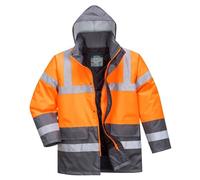 Portwest S467 Parka HV Bicolore Panneaux Contrastant Bande Réfléchissante | Orange/Gris, M, EN ISO 20471 Classe 3, EN 342, Poche Poitrine Intérieure, Poignets Bords Cotes, Zip à Double Curseur, Durable