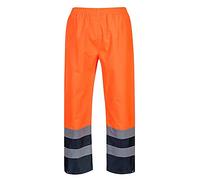 Portwest S486 Pantalon 2 Panneaux Contrastant Bande Réfléchissante Léger | Orange/Marine, M, EN ISO 20471 Classe 2, Ceinture Élastiquée, Imperméable à L'eau, Tissu Classé UPF 40+