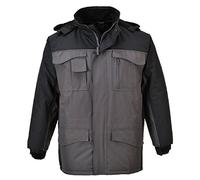 Portwest S562 Parka RS Bicolore Panneaux Contrastant Liseré Réfléchissant | Noir/Gris, M, EN 343 Classe 3:1, Nombreuses Poches Très Utiles, Doublure Matelassée, Col Doublé Polaire, Coutures Étanches
