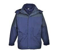 Portwest S570 Parka Homme Bicolore Aviemore Doublure Polaire Multi-Usages | Marine, M, EN 343 Classe 3:1, Poignets Élastiqués, Coutures Étanches, Imperméable Auto-Agrippant, Capuche Repliable, 5 Poches