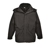 Portwest S570 Parka Homme Bicolore Aviemore Doublure Polaire Multi-Usages | Noir, L, EN 343 Classe 3:1, Poignets Élastiqués, Coutures Étanches, Imperméable Auto-Agrippant, Capuche Repliable, 5 Poches