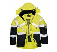 Portwest S760 Parka Bicolore Poches Poitrine Oxford 300D Lavable en Machine | Jaune/Marine, S, EN ISO 20471 Classe 3, Imperméable à L'eau, Fentes Latérales, Anti-Taches