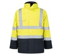 Portwest S779 Parka HV Bizflame Rain Risques Zip à Double Curseur Respirant | Jaune/Marine, 4XL, EN ISO 20471 Classe 3, EN ISO 14116, EN 1149-5, Cordon de Serrage, Coutures Étanches, Doublure Amovible