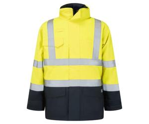 Portwest S779 Parka HV Bizflame Rain Risques Zip à Double Curseur Respirant | Jaune/Marine, 4XL, EN ISO 20471 Classe 3, EN ISO 14116, EN 1149-5, Cordon de Serrage, Coutures Étanches, Doublure Amovible