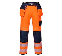 Portwest T501 Renforcé PW3 Hi Vis Pantalon de Travail à Poches Porte-Outils Orange/Marine Court, 38