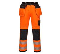 Portwest T501 Renforcé PW3 Hi Vis Pantalon de Travail à Poches Porte-Outils Orange/Noir, 36