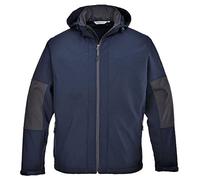 Portwest TK53 Softshell avec capuche Couches Panneaux Contrastant 5 Poches | Marine, S, Polyester Imperméable, Finition Déperlante sur le Tissu, Poignets Réglables par Bandes, Respirant, Anti-Taches