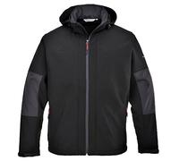 Portwest TK53 Softshell avec capuche Couches Panneaux Contrastant 5 Poches | Noir, 3XL, Polyester Imperméable, Finition Déperlante sur le Tissu, Poignets Réglables par Bandes, Respirant, Anti-Taches