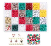 PORUPAEL Kit de perles en argile de Noël pour bracelets, kit de fabrication de bijoux de Noël - Kit de plus de 3 200 perles Heishi en polymère avec lettres et breloques pour bracelet d'amitié et