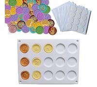 PORXFLY Moule en silicone à 15 cavités pour sceau de cire et 96 pastilles adhésives double face transparentes pour cire à cacheter, loisirs créatifs, lettres, invitations de mariage