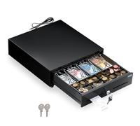 POS VALLEY Tiroir-Caisse Automatique 33x33cm, 4 Compartiments Billets/8 Pièces, Ouverture RJ11/Clé, Idéal pour Petits Commerces (Noir)
