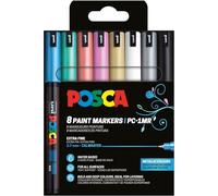 POSCA Mitsubishi Pencil - Pochette 8 Marqueurs PC1MR - Pointe Extra Fine Calibrée 0,7 mm - Peinture À Base d'Eau - Tout Support - Couleurs Métalliques
