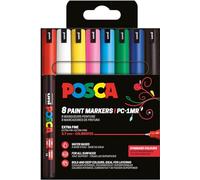 POSCA - Mitsubishi Pencil - Pochette 8 Marqueurs PC1MR - Pointe Extra Fine Calibrée 0,7 mm - Peinture À Base d'Eau - Tout Support - Couleurs Basiques