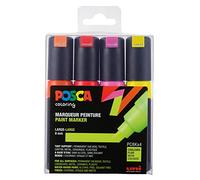 POSCA 182605 - Marqueur POSCA à Pointe Large biseautée, Lot de 4, néon