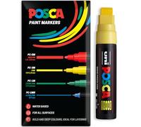 Posca Lot de 1 marqueur de peinture acrylique à base d'eau | Stylo de peinture permanente multi-surfaces | Emballage cadeau enveloppe | Verre, tissu, bois, etc. | Pointe biseautée XXL PC-17K, jaune