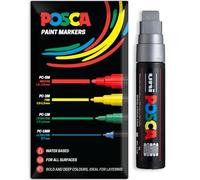 Posca Lot de 1 marqueur de peinture acrylique à base d'eau | Stylo de peinture permanente multi-surfaces | Emballage cadeau enveloppe | Verre, tissu, bois, etc. | Pointe biseautée XXL PC-17K, argent
