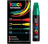 Posca Lot de 1 marqueur de peinture acrylique à base d'eau | Stylo de peinture permanente multi-surfaces | Emballage cadeau enveloppe | Verre, tissu, bois, etc. | Pointe biseautée XXL PC-17K, vert